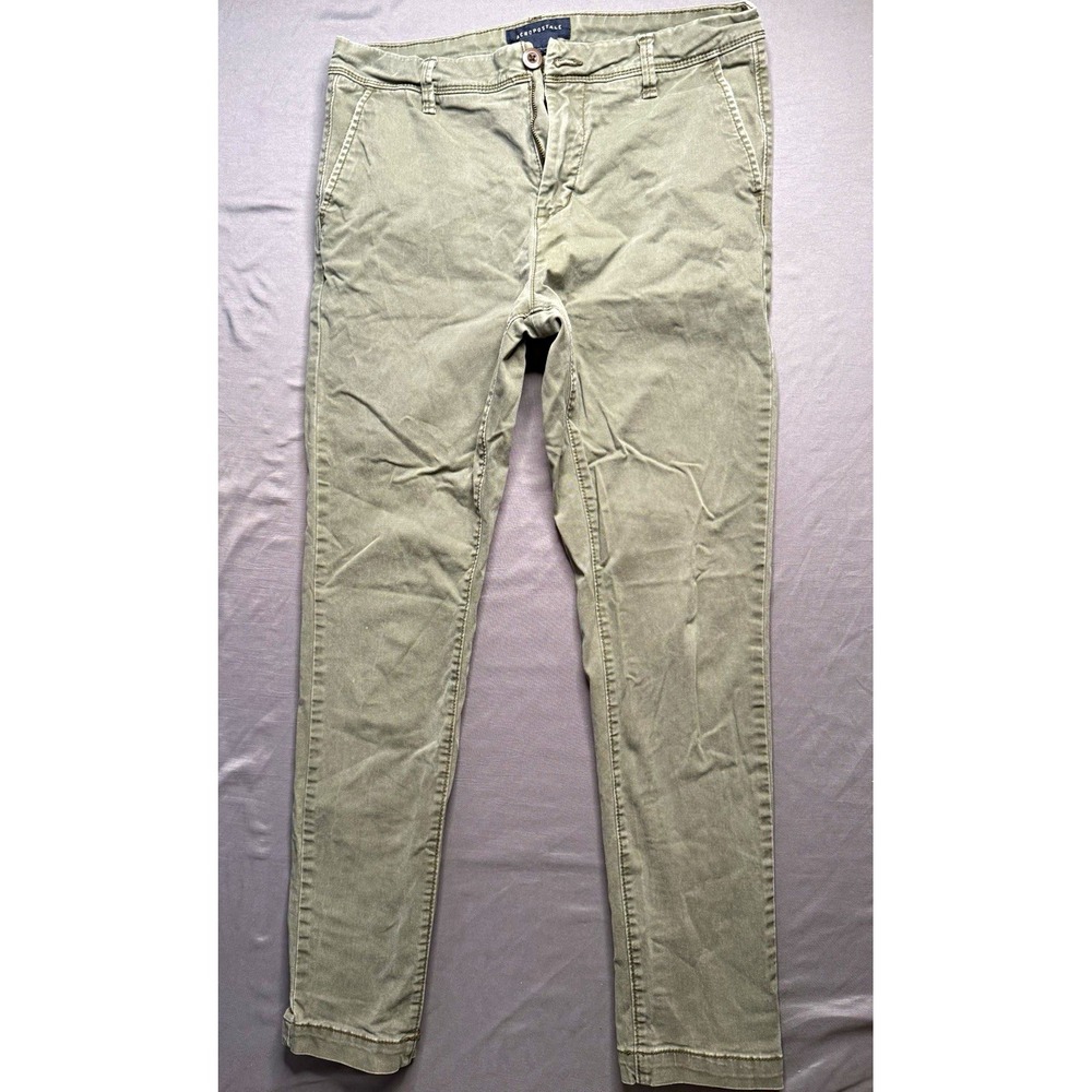 Aéropostale Men's Green Skinny Fit Chino Pants Cotton Twill Flat Front 31/32